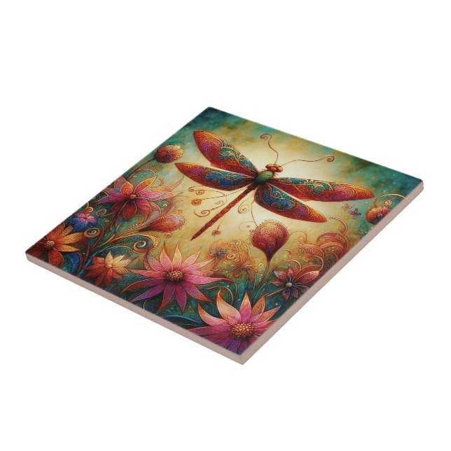 Dragonfly Floral Abstrato-Art Teal Rosa (Lateral)
