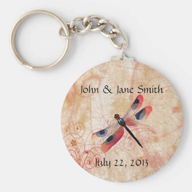 Dragonfly Flourish Weding Favor Chaveiro (Frente)