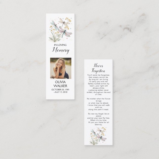 Dragonfly Funeral Bookmark, Cartões de Guarda Fune (Frente/Verso)