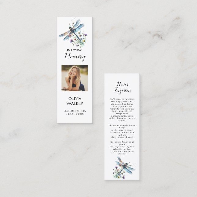 Dragonfly Funeral Bookmark, Cartões de Guarda Fune (Frente/Verso)