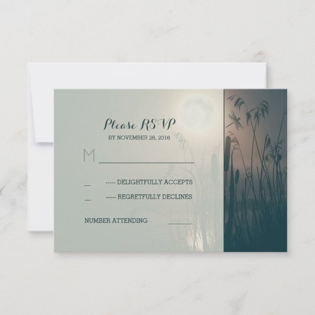 Dragonfly marsh e cheio moon casamento RSVP (Frente)