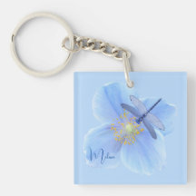 Dragonfly no Blue Poppy Chaveiro Keyring