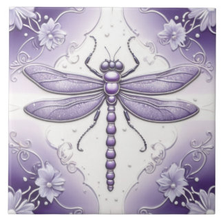 Dragonfly Purple e White Flower Art
