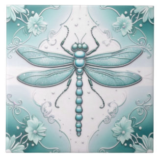 Dragonfly Turquoise e White Flower Art Teto
