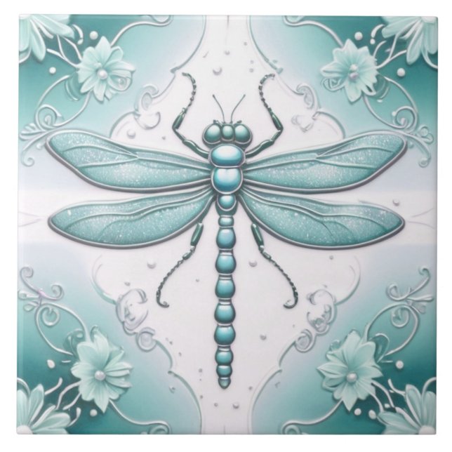 Dragonfly Turquoise e White Flower Art Teto (Frente)