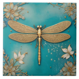 Dragonfly Turquoise Teal & Dourado Faux Alivio Asi