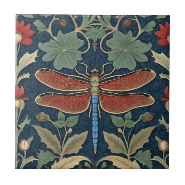 Dragonfly William Morris estilo Blue & Red Floral (Frente)