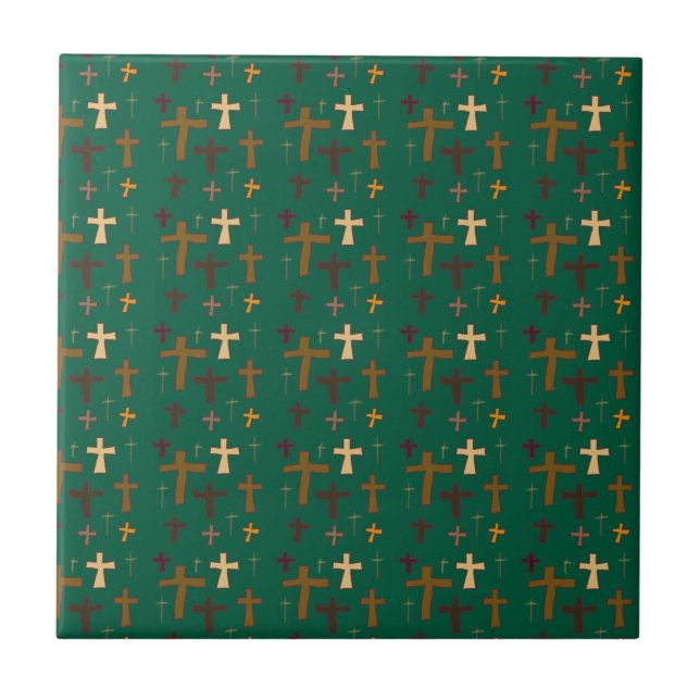 Dramatic Multicolored Christian Crosses on Green (Frente)