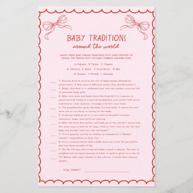 Drawn Pink Red Bow Baby Traditions Christmas Game (Frente)