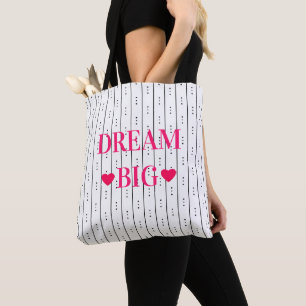 Dream Big Hearts Black Striped Tote Bag