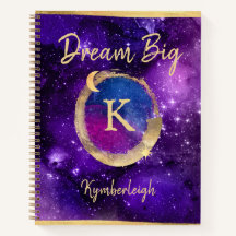 Dream Big Purple Galaxy Glam Dourado Nome Monogram
