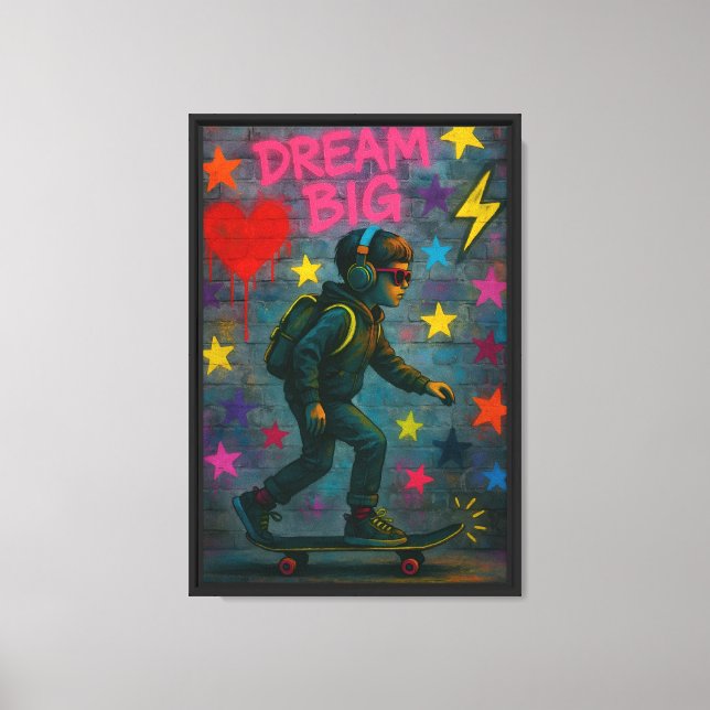 Dream Big Skateboard Boy Canvas (Frente)