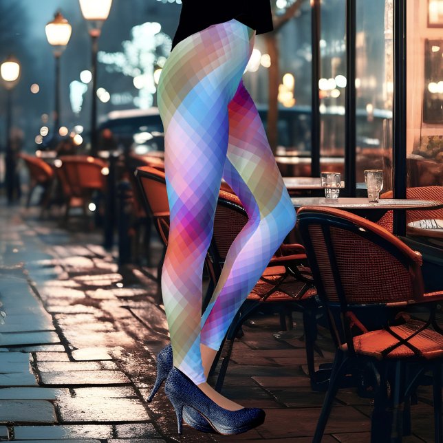 Dream Glass Checked Colorful Primavera Leggings (Modern design leggings featuring a geometrical glass pattern in unique and vibrant colors)