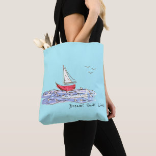Dream Sail Live Sea Boat Seagulls Sketch Tote Bag