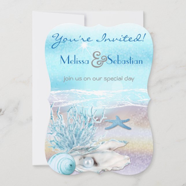 Dream Shore Beach Dk Teal Convite de casamento (Frente)
