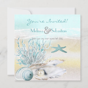 Dream Shore Beach Teal Convite de casamento