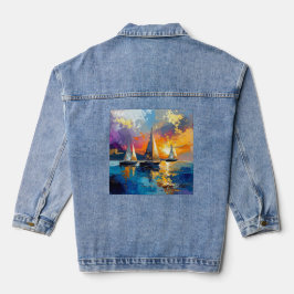 Dreamcolor Watercolor Sailboat Denim Jaqueta