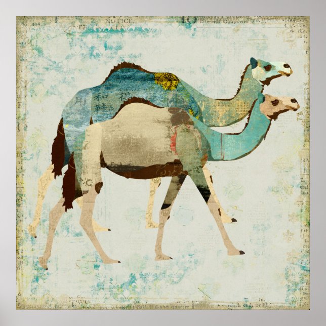 Dreamy Blue Camels Art Poster (Frente)
