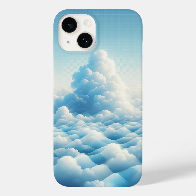 Dreamy Blue Clouds Phone Case - Surreal Sky Grid  (Verso)