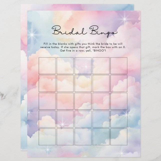 Dreamy Cloud Nine Bridal Bingo Game (Frente/Verso)