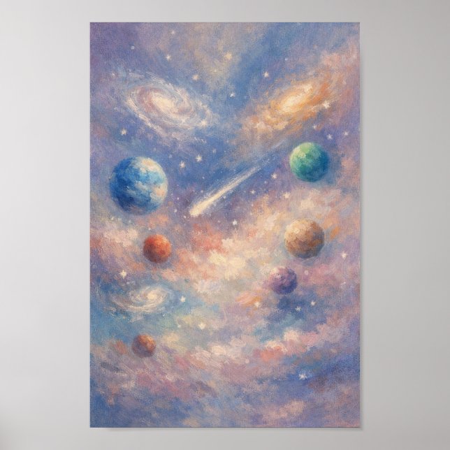 Dreamy Cosmic Art Poster – Impressionistic Planets (Frente)