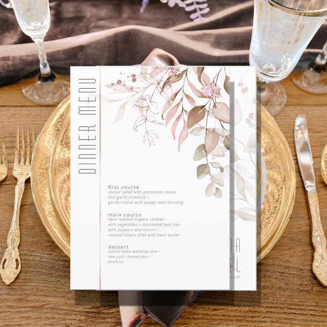 Dreamy Foliage Wedding Menu V2 Blush Pink ID817 (Criador carregado)