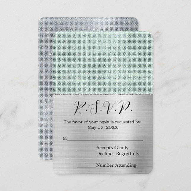 Dreamy Glitzy Silver Mint Sparkle Wedding RSVP (Frente/Verso)