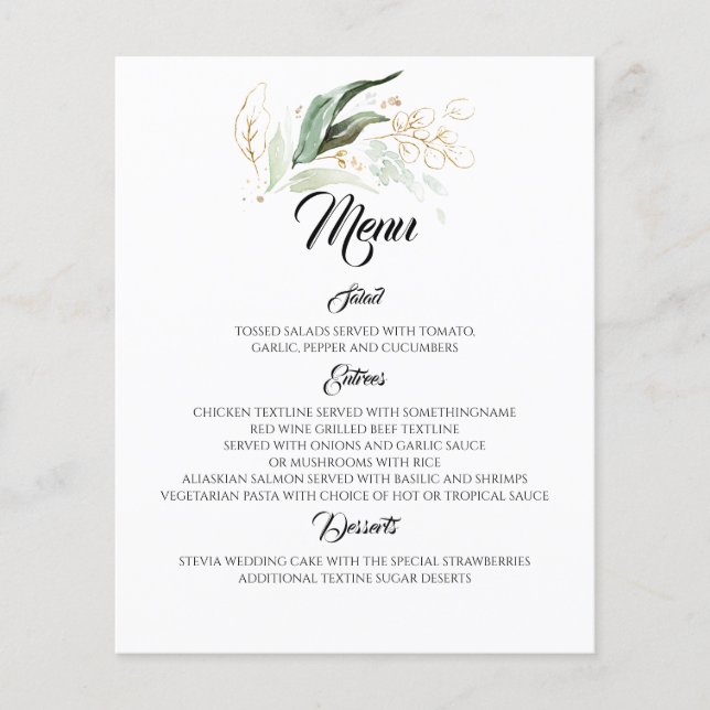 Dreamy Greenery e Eucalyptus Saem do Menu Casament (Frente)