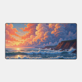 Dreamy Ocean Sunset Cumulus Clouds Coastal Scenery