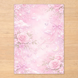 Dreamy Pink Rose Floral Pearls Bows Sparkle Pastel