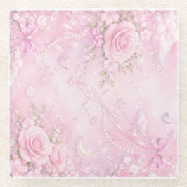 Dreamy Pink Rose Floral Pearls Bows Sparkles