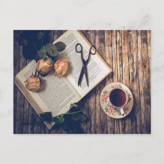 Dreamy Romantic Book Rosas Tea Time Cartão postal