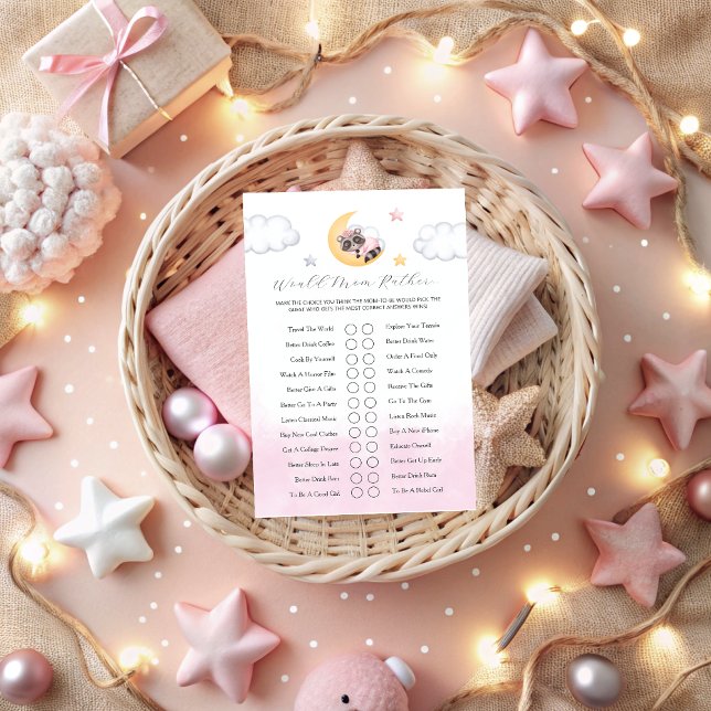 Dreamy sobre o jogo de Chá de fraldas da Moon Racc (Dreamy Over the Moon Raccoon Girl Baby Shower Game)