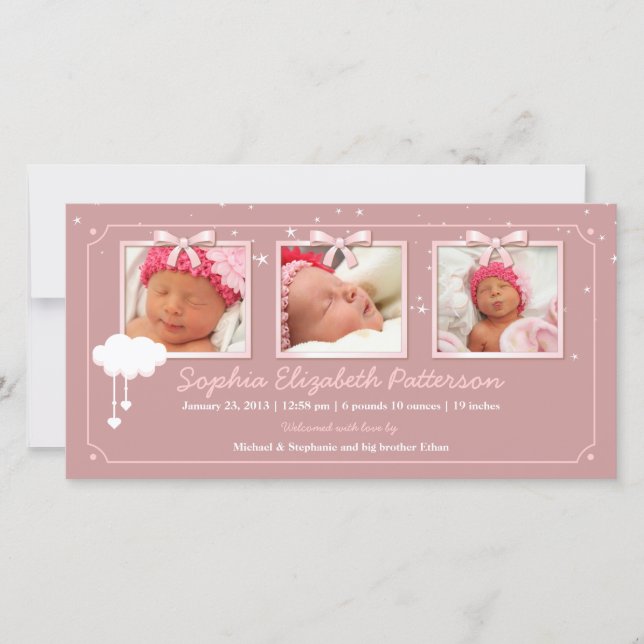 Dreamy Stars 3 Foto Anúncio de Nascimento do Bebê (Frente)