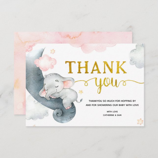 Dreamys Stars Elephant Girl Cartões de agradecimen (Frente/Verso)