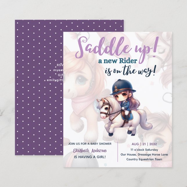 Dressage Rider Baby Girl Chá Rider a caminho (Frente/Verso)