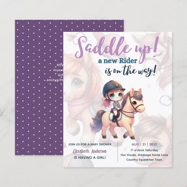 Dressage Rider Baby Girl Chá Rider a caminho (Frente/Verso)