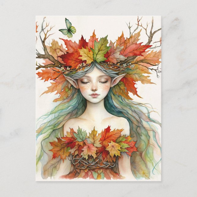 Dríade no Outono Fairy-core Cartão Postal (Frente)