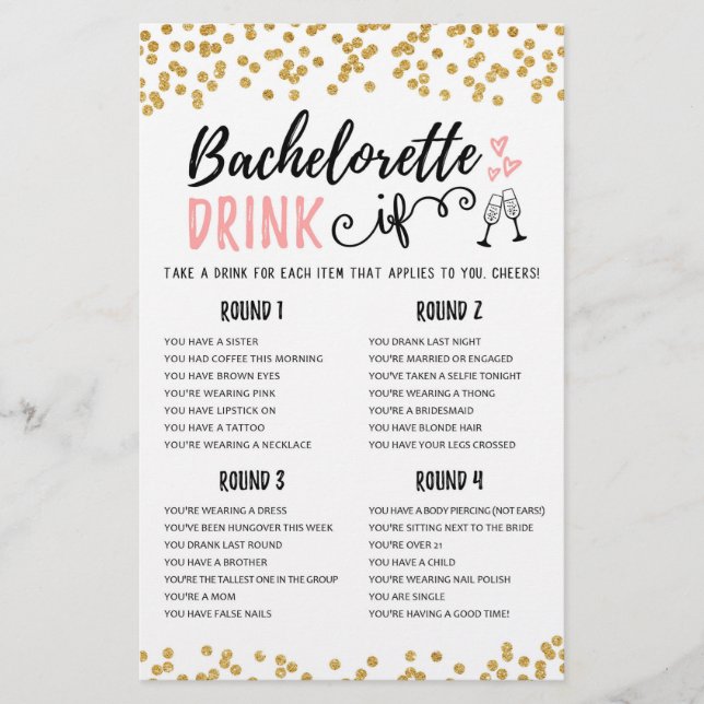 DRINK IF Bachelorette ou Hen Party game (Frente)