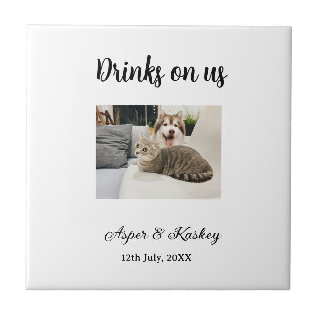 Drinks on us open bar pet photo wedding couple dat (Frente)