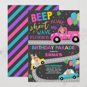 Drive By Birthday Parade Convite Pink Parade