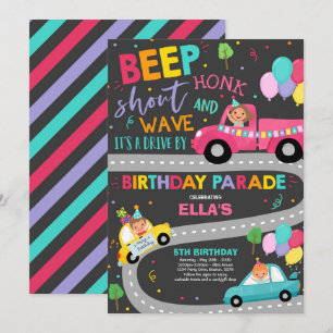 Drive By Birthday Parade Convite Pink Parade