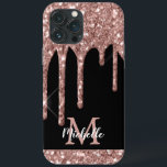 Drives de Rosa Dourada para Brilhante Monogramas M<br><div class="desc">Uma brilhante, moderna e esbranquiçada rosa dourada, goteja o nome personalizado e a capas de iphone monográfica. Este design apresenta um brilho brilhante cor rosa-rosa cor-de-rosa cor-rosa pálido sobre fundo preto com modelo de texto personalizado monograma inicial e nome próprio. Um presente feminino perfeito para mulheres e raparigas que amam...</div>