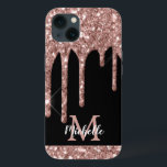 Drives de Rosa Dourada para Brilhante Monogramas M<br><div class="desc">Uma brilhante, moderna e esbranquiçada rosa dourada, goteja o nome personalizado e a capas de iphone monográfica. Este design apresenta um brilho brilhante cor rosa-rosa-faísca cor-de-rosa-faísca sobre fundo preto com modelo de texto personalizado monograma inicial e nome próprio. Um presente feminino perfeito para mulheres e raparigas que amam coisas bonito...</div>