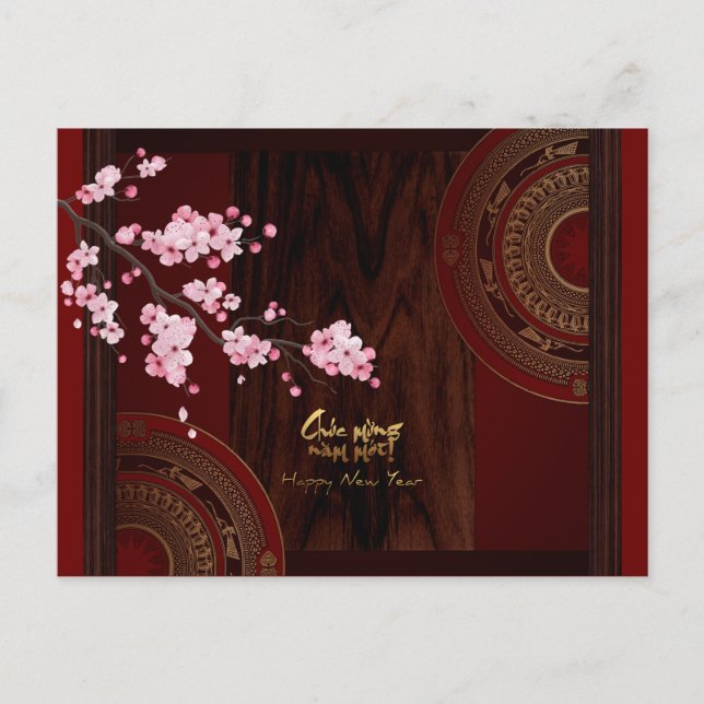 Drum Blossom Tet Hoa Anh Dao Vietnamita Cartão do  (Frente)