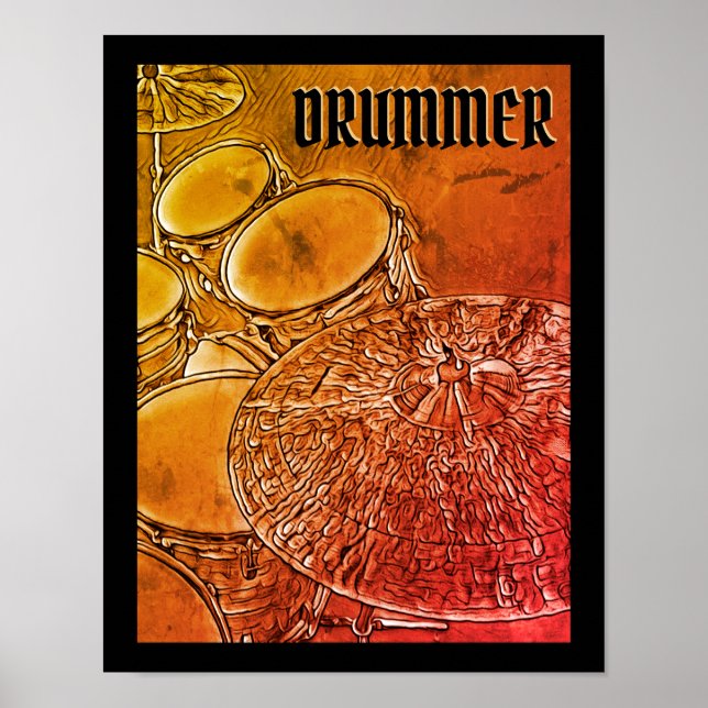 DRUMMER Poster Drum Kit Snare Cymbal Drumming Art (Frente)