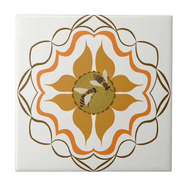 Duas Abelhas De Mel Sentadas Na Flor Amarela (Frente)