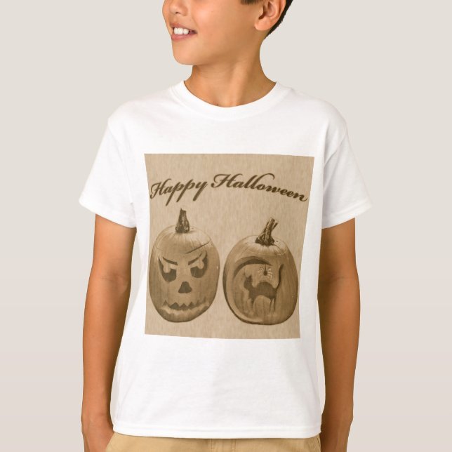 Duas Abóboras Camiseta Feliz Dia das Bruxas (Frente)