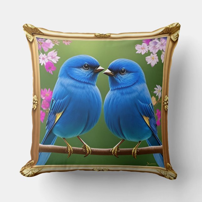 🐦 Duas Almofadas Decorativas de Pássaros Azuis De (Frente)
