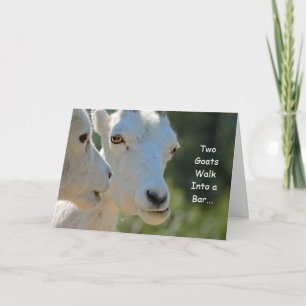 Duas cabras caminham em um cartão de aniversário d